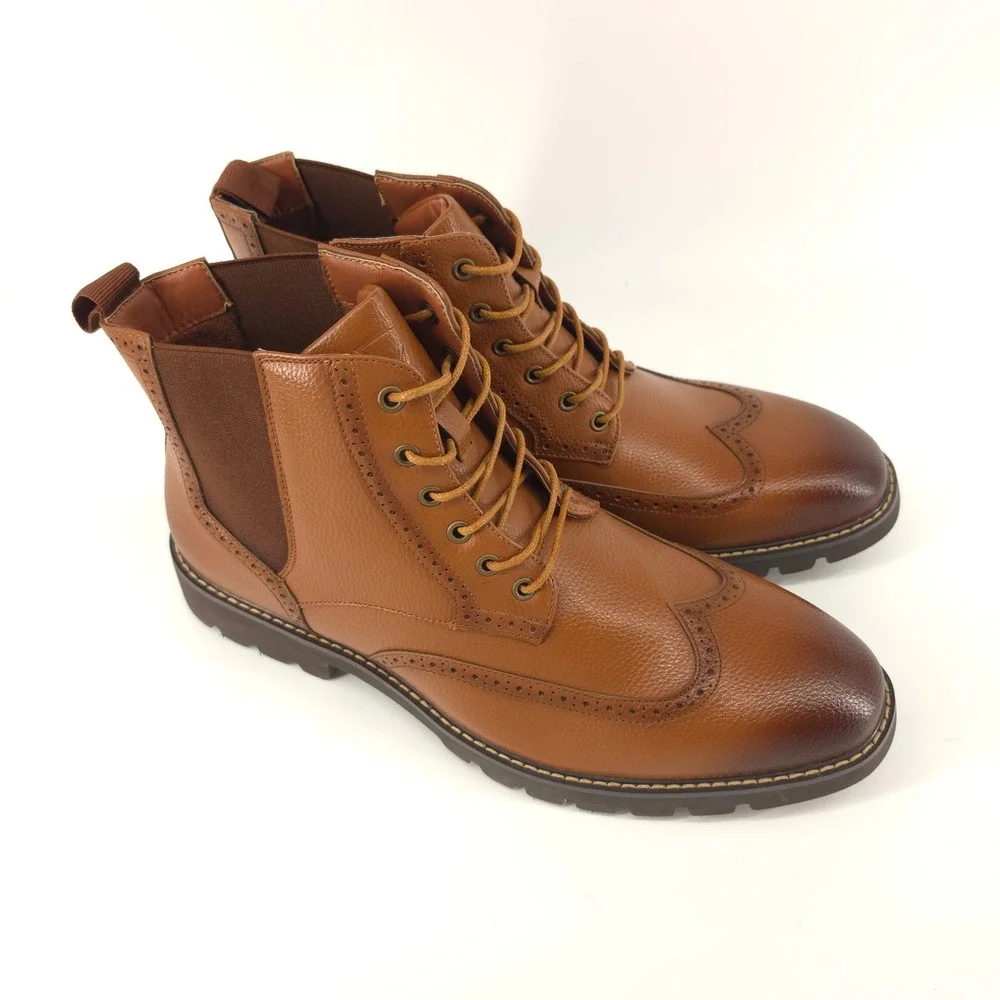 Vance Co Mens Bowman Boot Vegan Leather Brown size 11.5 Wingtip  Ankle Boot NWOB